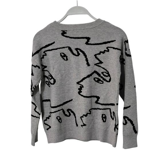 TAHARI FACE-GRAPHIC CREWNECK SWEATER GRAY/BLACK WOMENS XSMALL NEW - Picture 4 of 10